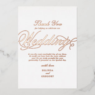 Real Rose Gold Foil White Wedding Thank You Foil Invitation