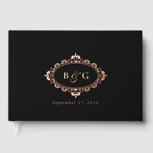 Real Rose Gold Foil Wreath Elegant Black Wedding Guest Book