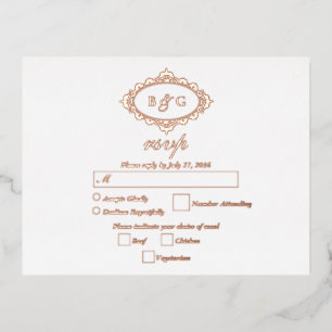 Real Rose Gold Foil Wreath White Wedding RSVP Foil Invitation Postcard