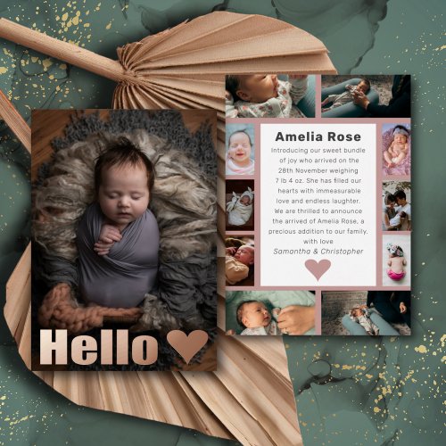 Real Rose Gold Photo Collage Baby Announcement