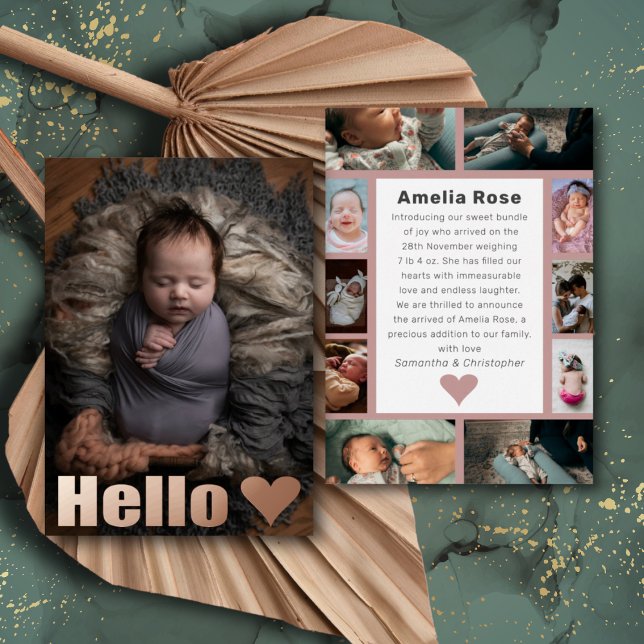 Real Rose Gold Photo Collage Baby Announcement (Creator Uploaded)