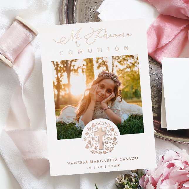 Real Rose Gold Romantic Floral Wreath Photo Foil Invitation (Creator Uploaded)