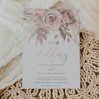 Real Rose Gold Stunning Blush Floral Wedding Foil Invitation