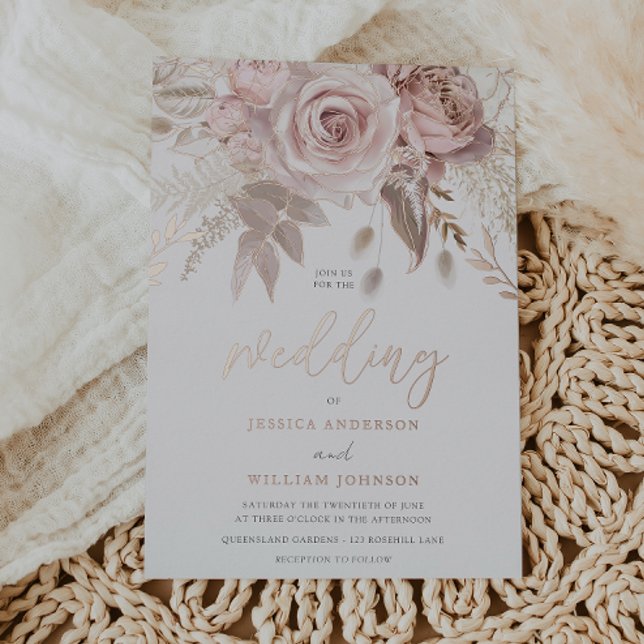 Real Rose Gold Stunning Blush Floral Wedding Foil Invitation (Creator Uploaded)