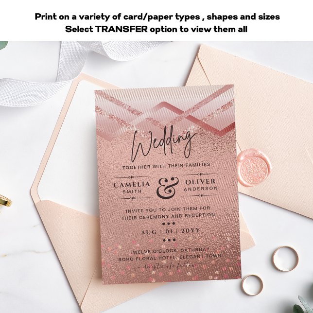REAL ROSEGOLD FOIL All-in-1 Wedding QR Code Glam   Invitation (Creator Uploaded)