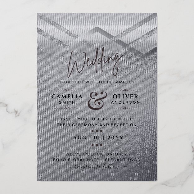 REAL SILVER FOIL All-in-1 Wedding QR Code Glam Foil Invitation