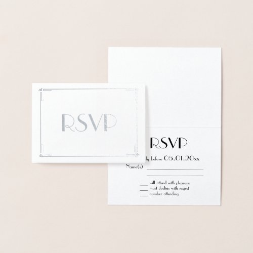 Real Silver Foil Art Deco Wedding RSVP Cards 35x5