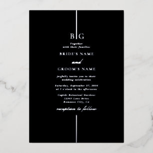 Real Silver Foil Black Elegant Monogram Wedding Foil Invitation