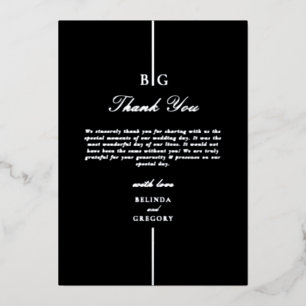 Real Silver Foil Black Monogram Wedding Thank You Foil Invitation