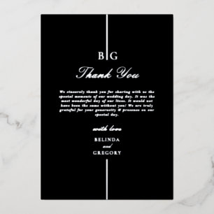 Real Silver Foil Black Monogram Wedding Thank You Invitation