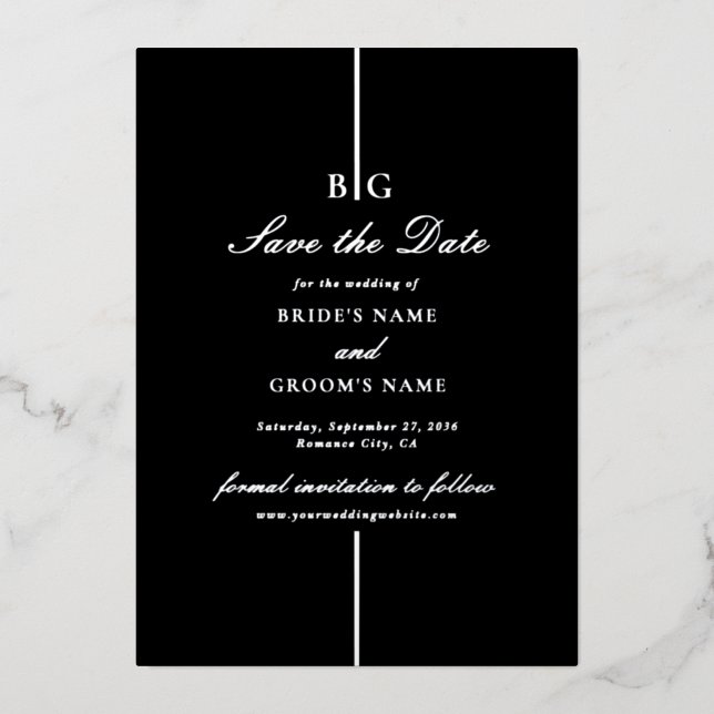 Real Silver Foil Black Wedding Save the Date Foil Invitation (Front)