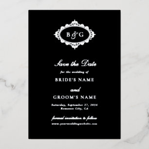 Real Silver Foil Black Wedding Save the Date  Invitation