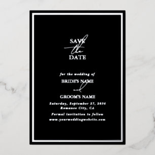 Real Silver Foil Black Wedding Save the Date Invitation