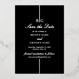 Real Silver Foil Black Wedding Save the Date Invitation