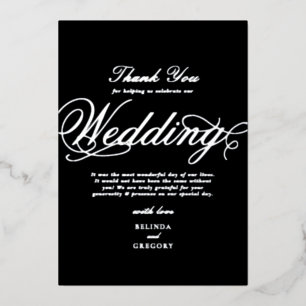 Real Silver Foil Black Wedding Thank You Invitation