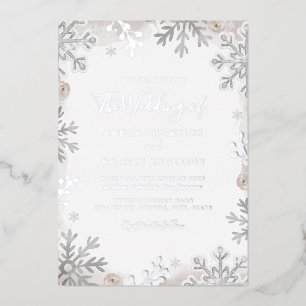 REAL SILVER FOIL Blush Snowflake Wedding  Invitation