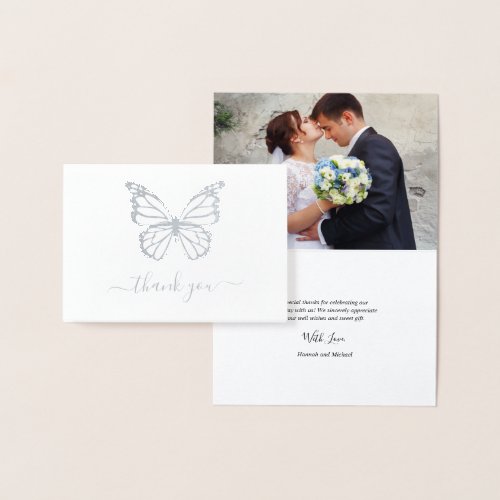 Real Silver Foil Butterfly Photo Wedding Thank You Foil Card