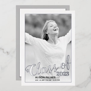 Real silver foil Class of 2023 script photo Foil Invitation