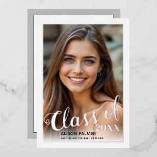 Real silver foil Class of 2026 script photo Invitation