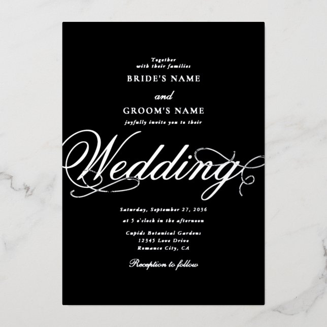 Real Silver Foil Classy Luxury Black Wedding Foil Invitation (Front)