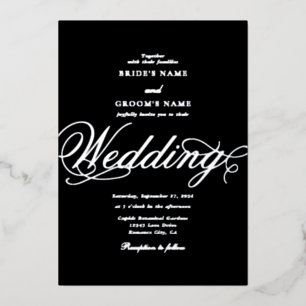 Real Silver Foil Classy Luxury Black Wedding Invitation