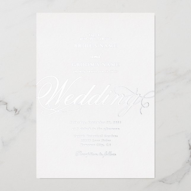 Real Silver Foil Classy Luxury White Wedding Foil Invitation (Front)