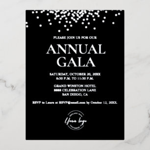  Real Silver foil confetti black Custom logo Gala Invitation Postcard