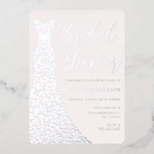 Real Silver Foil Dress Modern Bridal Shower Foil Invitation