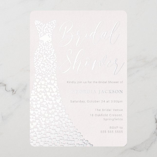 Real Silver Foil Dress Modern Bridal Shower Foil Invitation (Front)