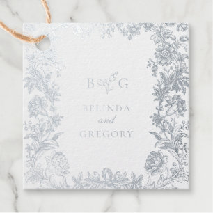 Real Silver Foil Elegant Floral Botanical Wedding Favor Tags