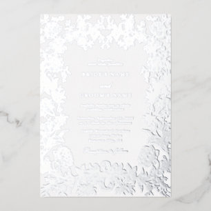 Real Silver Foil Elegant Floral Botanical Wedding Invitation