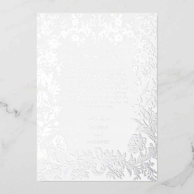 Real Silver Foil Elegant Floral Wedding Thank You Foil Invitation (Front)