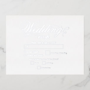 Real Silver Foil Elegant Luxury White Wedding RSVP Foil Invitation Postcard