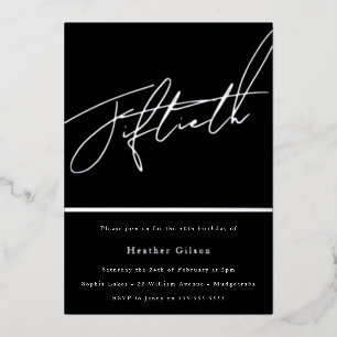 Real Silver Foil Fiftieth 50th Birthday Party Foil Invitation