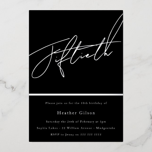 Real Silver Foil Fiftieth 50th Birthday Party Foil Invitation (Front)