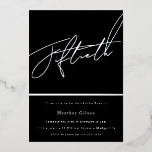 Real Silver Foil Fiftieth 50th Birthday Party Invitation