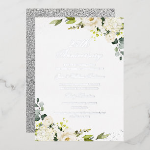 REAL SILVER FOIL Flower 25th Anniversary Foil Invitation