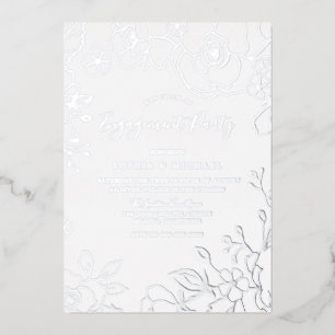 Real Silver Foil Flowers Engagement Party Elegant Foil Invitation