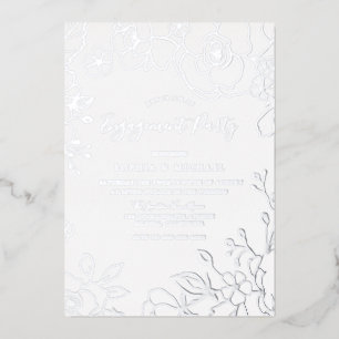Real Silver Foil Flowers Engagement Party Elegant Invitation