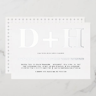 Real silver foil initials bold typography wedding foil invitation