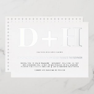 Real silver foil initials bold typography wedding invitation
