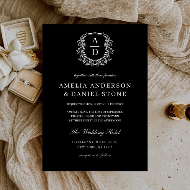 Real Silver Foil Leafy Crest Monogram Wedding Invitation (Creator Uploaded)