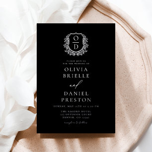 Real Silver Foil Leafy Crest Monogram Wedding Invitation