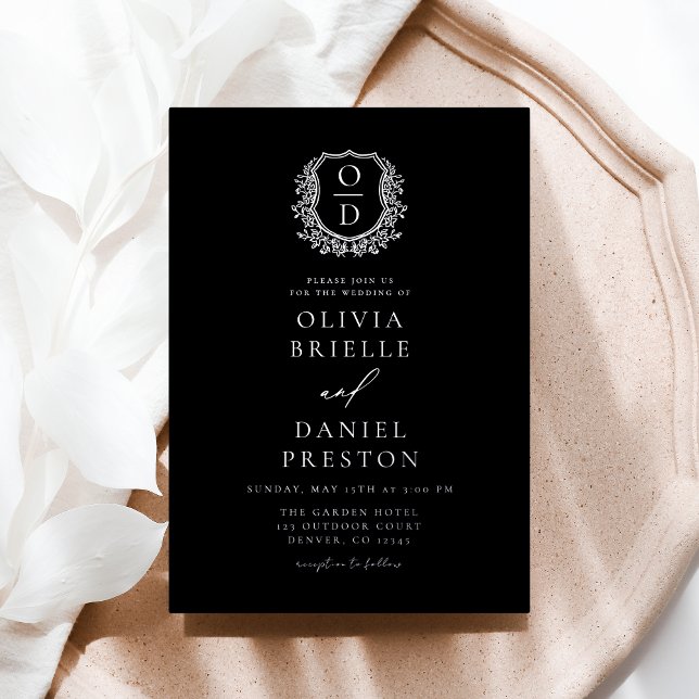 Real Silver Foil Leafy Crest Monogram Wedding Invitation (Creator Uploaded)