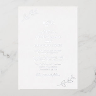 Real Silver Foil Leaves Elegant Monogram Wedding Foil Invitation