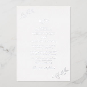 Real Silver Foil Leaves Elegant Monogram Wedding Invitation
