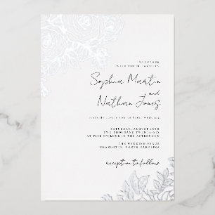Real Silver Foil Lush Rose Wedding Foil Invitation