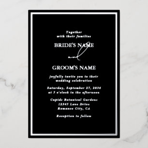 Real Silver Foil Modern Black & Silver Wedding Invitation