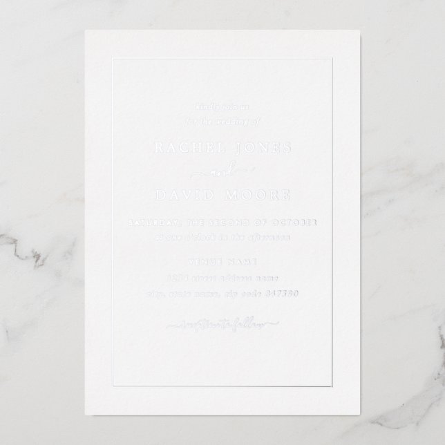 REAL SILVER FOIL Modern Black Wedding  Invitation (Front)