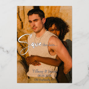 Real Silver Foil Modern Save The Date Foil Invitation